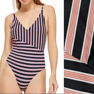 NWT TOPSHOP Pamela Striped Block One-Pc High Cut Cheeky Swim Suit